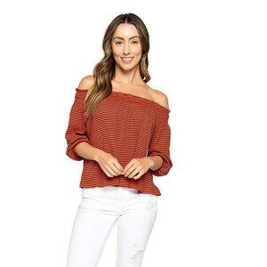 Heart & Hips Women's Off Shoulder Top Orange‎ & Black Size Small Casual Shirt